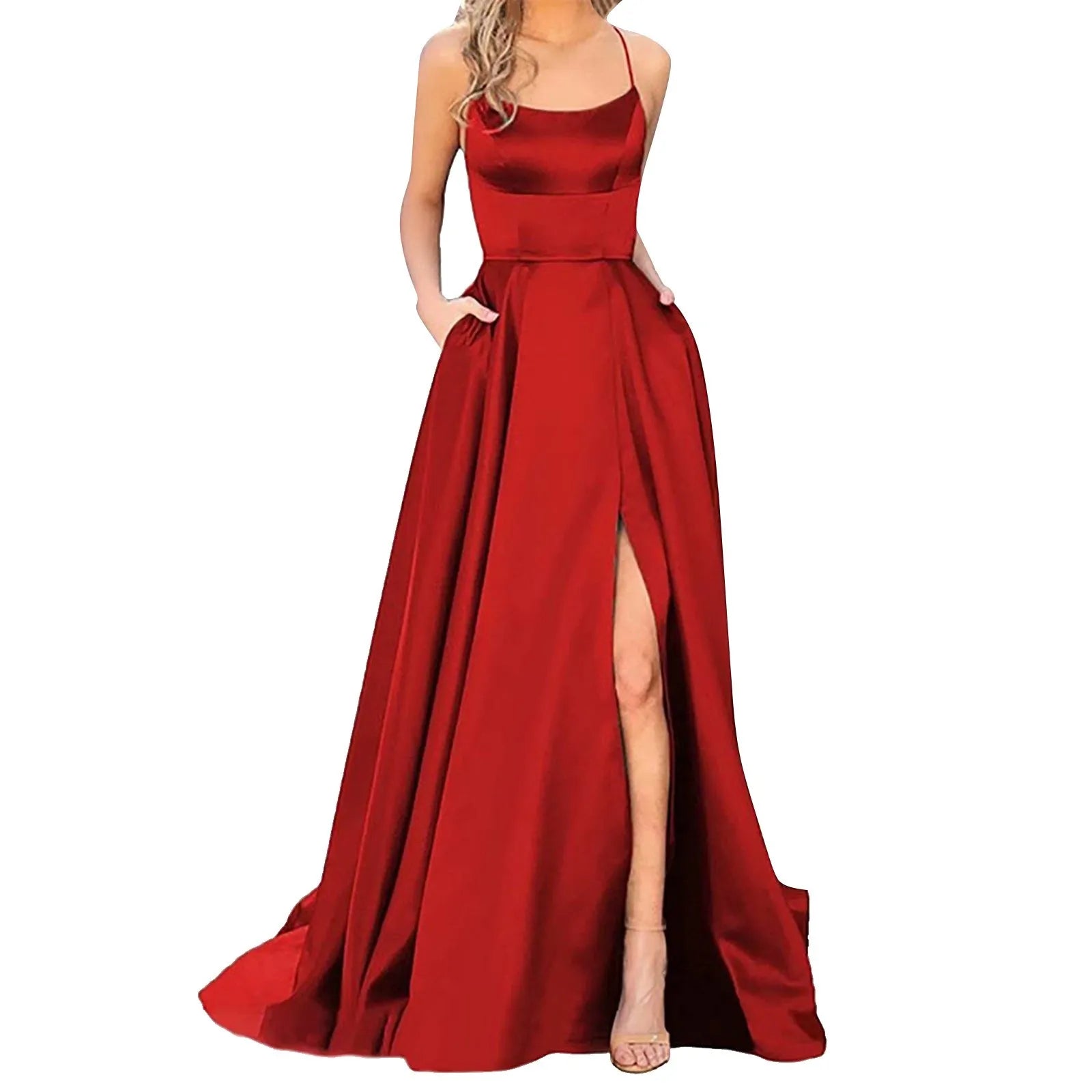 Timeless Women's Clothing Feminine Soft - Hued Look JuliaFashion - Red Velvet Evening Elegant One Shoulder Formal Party Gown Long Maxi Spaghetti Straps Bridesmaid For Weddings Dress