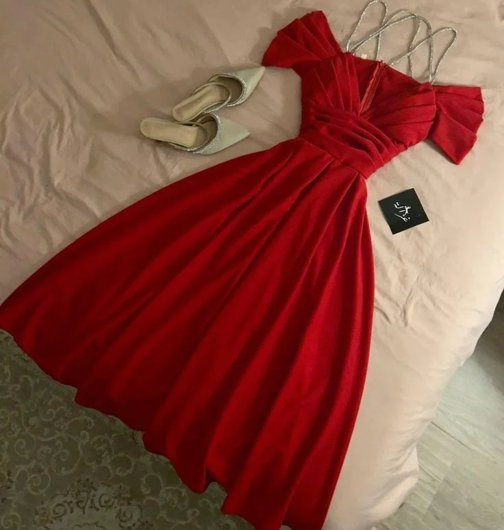 Women's Elegant Clothes Effortless Comfort Vintage A Line Spaghetti Straps Red Satin Beading Evening Dress Prom Dresses C3691