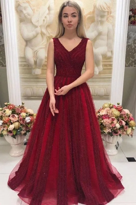 Women's Wardrobe Apparel Seasonal Trend V Neck Sleeveless Beaded Prom Dresses Sweep Train Dresses  cg6783