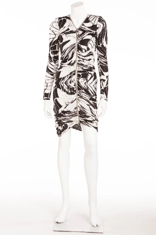 Women's High-Fashion Attire Feminine Flow Emilio Pucci - Black & White Long Sleeve Zip Up Front Dress - IT 42