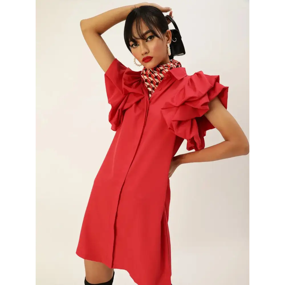 Women's Comfortable Garments Polished Finish Women Stylish Polyester Shirt Dress