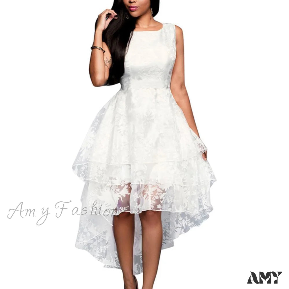 Women's Vintage Clothes Save on Classic Elegant Styles Amy Fashion - White Sleeveless O Neck Lace Dress