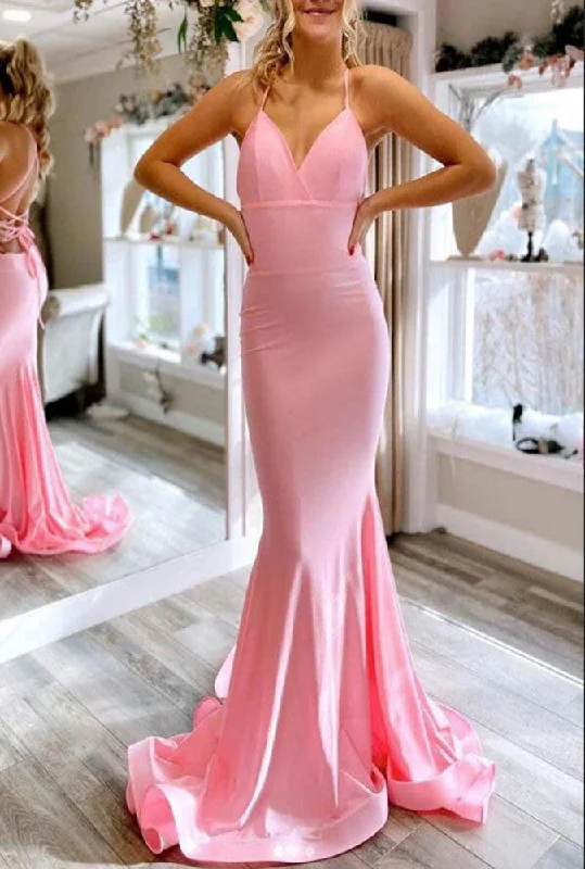 Charming Women's Clothes For Special Events Feminine Soft - Hued Look Women Mermaid Pink Prom Dresses Long Sexy Backless Evening Gowns Formal Party Dress YPD403