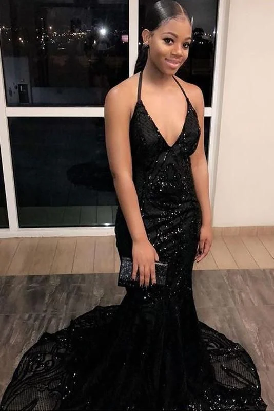 Luxury Women's Clothing Refined Look V-neck Halter Sleeveless Sequined Long Prom Dress   cg12530