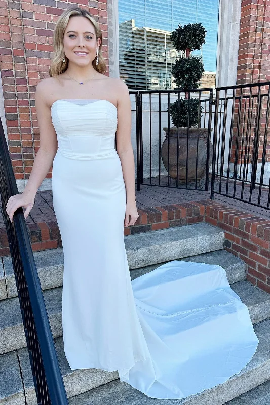 Women's Seasonal Garments Now on Sale for Chic Urban Styles White Strapless Mermaid Long Wedding Dress