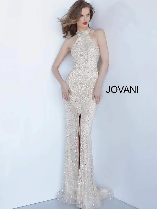 Affordable Luxury Women's Apparel Hollywood Glam Award - Show Style Jovani 2482 Long Halter Prom Beaded Dress