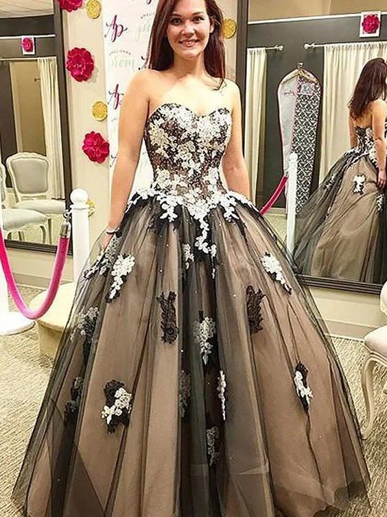 Women's Office Clothing Soft Textures Sleeveless Sweetheart Applique Floor-Length Tulle Prom Dresses   cg17345