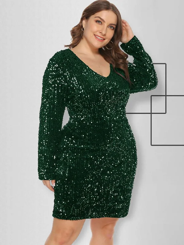 Women's Resort Attire Statement Piece KittenAlarm - Plus Size Sequins Glitter Bodycon Dress