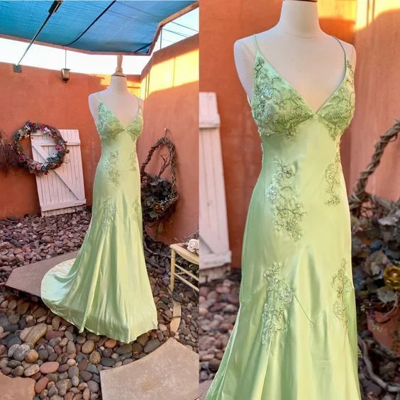 Women's Functional Outdoor Garments Luxe Layering Pretty Mermaid Straps Mint Green Silk Satin Long Prom Dress Evening Dresses C3721