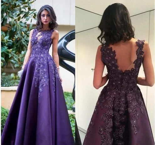 Women's Trendy Attire Seasonal Trend Elegant Purple Formal Dresses,Applique Sleeveless Evening prom Dress   cg14393