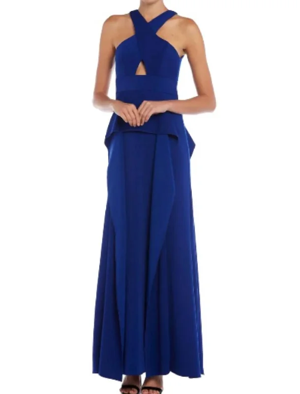 Comfortable Women's Clothing Luxe Layering Cutout Overlay Gown In Royal Blue