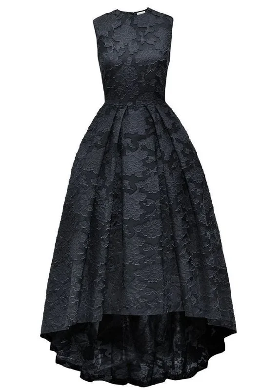 Women's Date Night Outfit Flash Sale Black lace round neck high low sleeveless A-line long prom dress ,evening dresses  cg5653