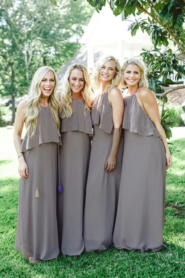 Women's Seasonal Wardrobe Clothing Elevated Style Bridesmaid Dresses Jewel Chiffon and Ruffles Long