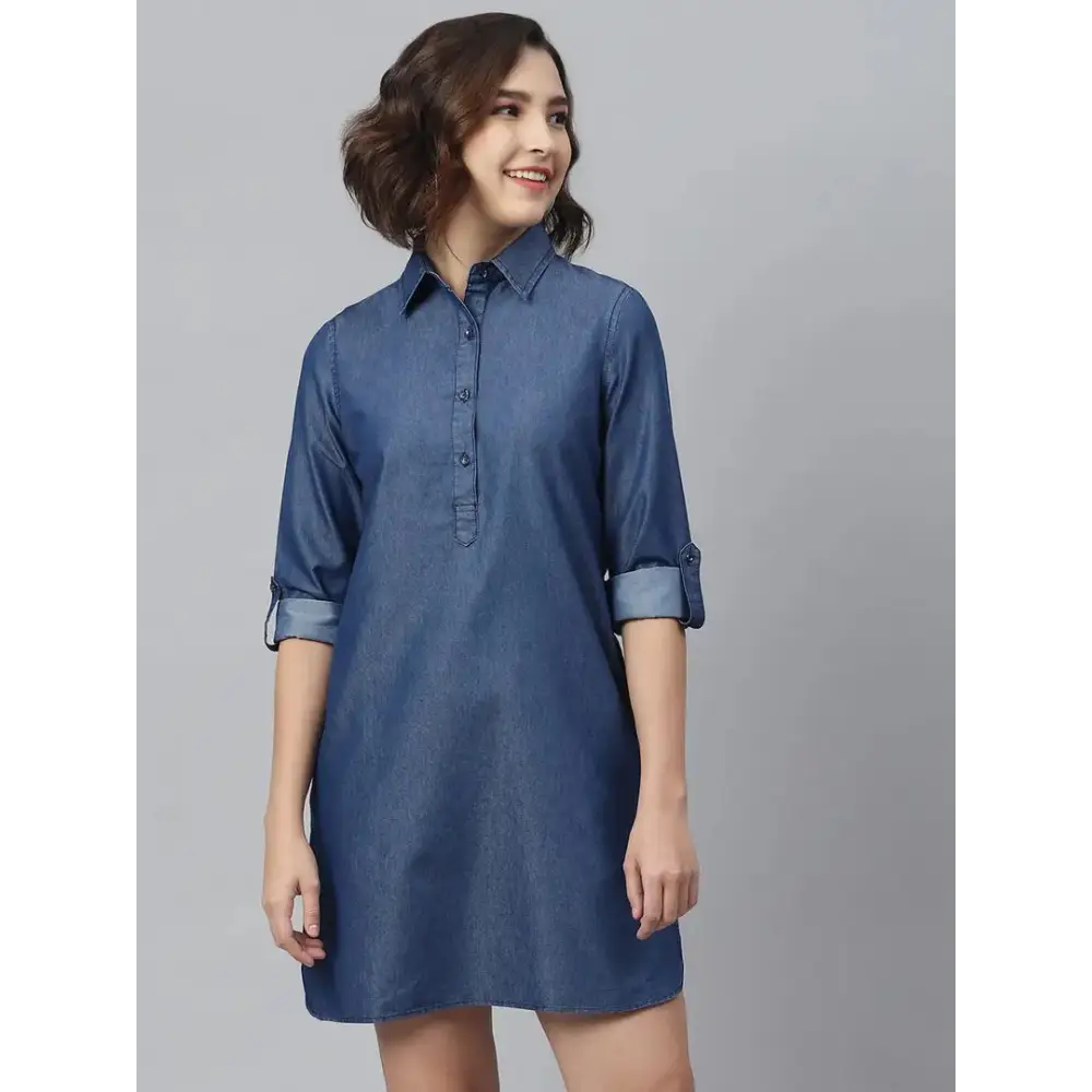 Charming Women's Garments Artful Design Women Stylish Denim Shirt Dress