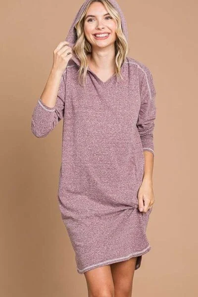 Women's Transitional Outfit Vintage Elegance Culture Code Full Size Hooded Long Sleeve Sweater Dress