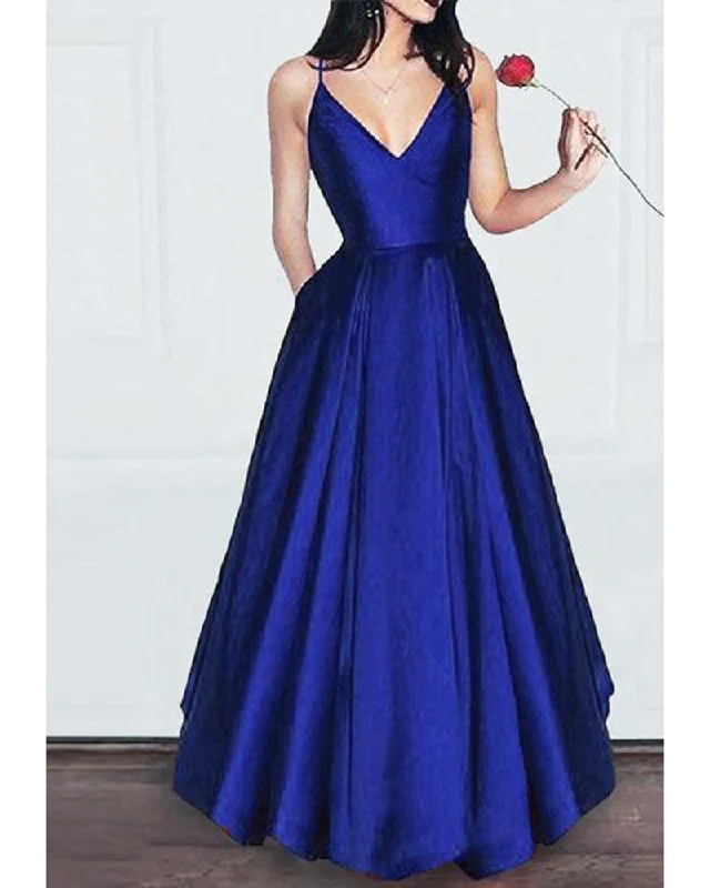 Women's Functional Outfit For Outdoor Activities Sleek Design Royal Blue/Red Satin A Line  Girls Prom Dress with Spaghetti Straps vestidos de niña