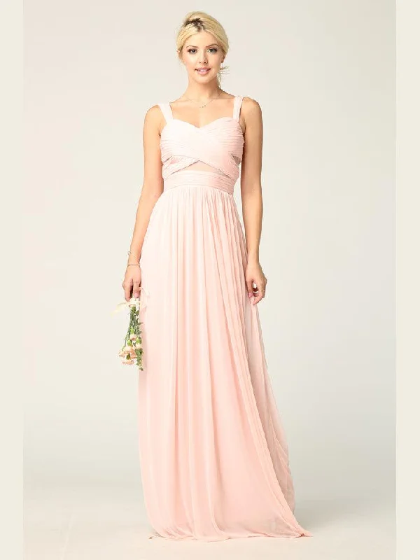 Women's Elegant Formal Outfit Graceful Drape Sleeveless Long Bridesmaids Mesh Dress