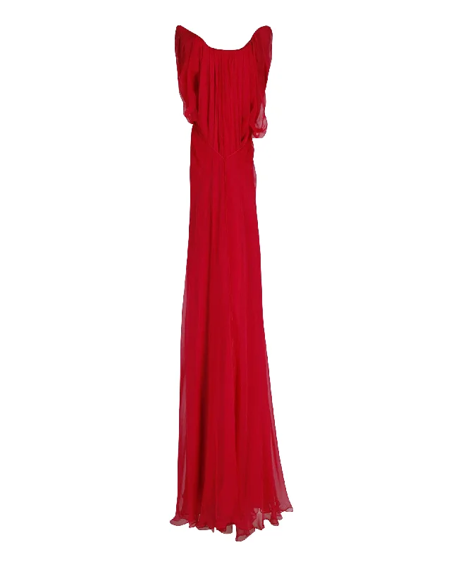 Women's Functional Outdoor Garments Chic Allure Alexander McQueen Draped Chiffon Gown in Fuchsia Pink Silk