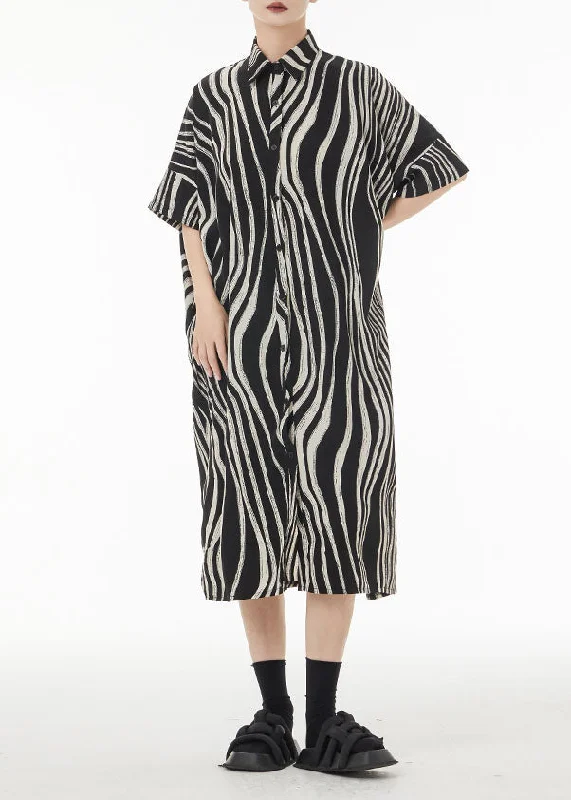 Women's Everyday Attire Vibrant Prints Plus Size Black Zebra Pattern Oversized Cotton Shirt Dress Summer