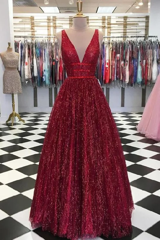 Women's Elegant Clothes Exquisite Craftsmanship Stunning Red V Neck Sleeveless Prom Dresses Floor Length A Line Formal Party Dress cg980