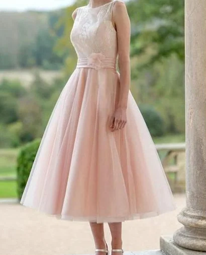 Affordable Women's Apparel Artful Design Elegant Blush Pink Round Neck Sleeveless Tulle Prom Dresses Evening Dresses  cg8031