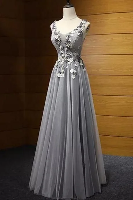 Timeless Women's Garments Vintage Charm A-line Scoop Floor-length Sleeveless Tulle Prom Dress/Evening Dress   cg9518